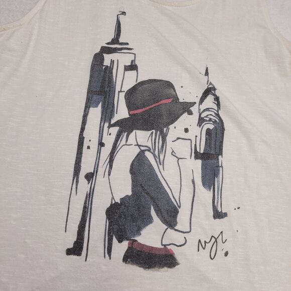 Abercrombie & Fitch Graphic Print Sleeveless Top Tank Open Back White Medium Use - Picture 4 of 10